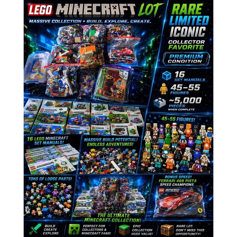 LEGO Minecraft Huge Lot 5000+ Pieces 45+ Figures 16 Manuals Ferrari